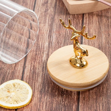 Round Glass Storage Jar with Elk Lid
