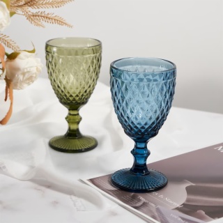 300ml Blue Embossed Goblet Glass