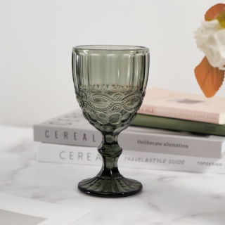 300ml Gray Green Embossed Goblet Glass