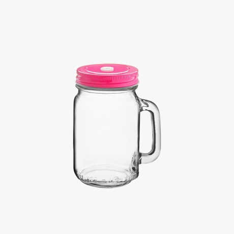 32oz Mason Jar with Pink Lid