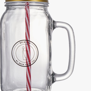 Printed Mason Jar with Lid and Straw