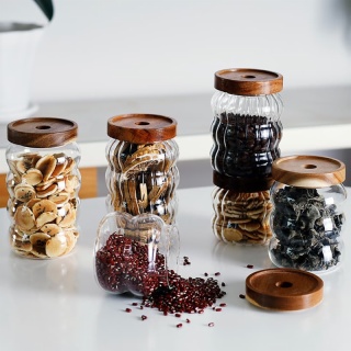 High Borosilicate Glass Storage Jar with Wood Lid