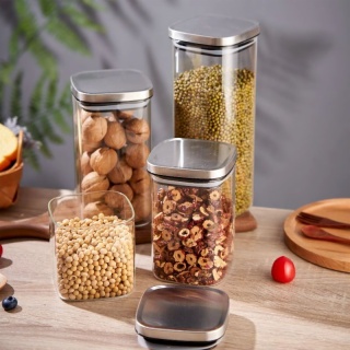 500ml Square Airtight Grain Storage with Stainless Steel Lids