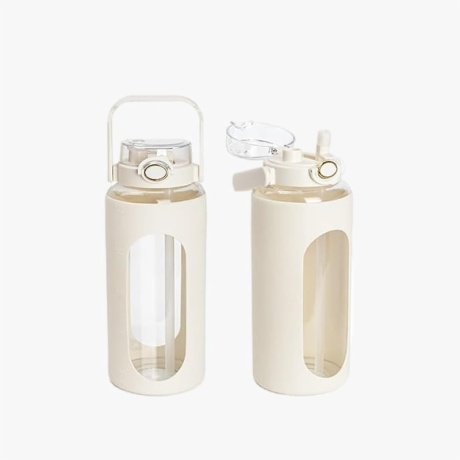 64oz Glass Water Bottle Beige