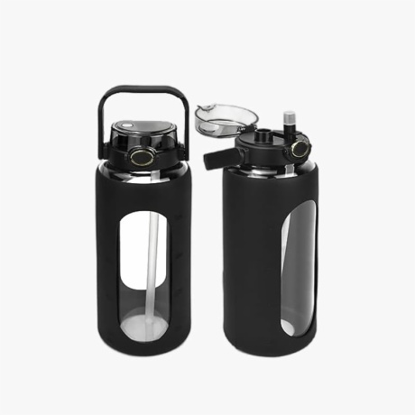 64oz Glass Water Bottle Black