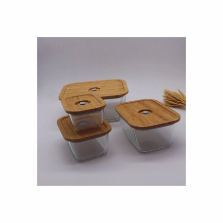round square and rectangular bamboo lid vacuum glass containers