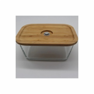 rectangular glass food container with bamboo vacuum valve lid