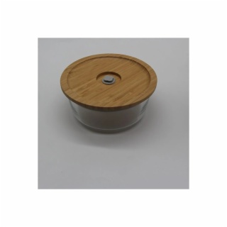 round glass food container with bamboo vacuum valve lid