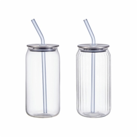 Borosilicate Glass Cup with Lid and Straw