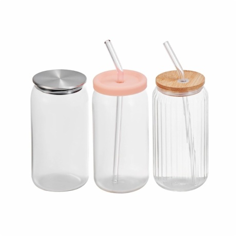 Borosilicate Glass Cup with Lid and Straw
