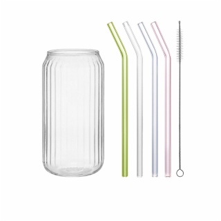 Borosilicate Glass Cup with Lid and Straw