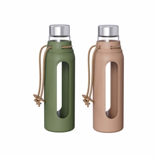 Borosilicate Glass Water Drinking Bottles with Strap and Stainless Steel Lid