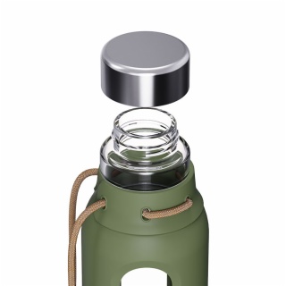 Borosilicate Glass Water Drinking Bottles With Strap And Stainless Steel Lid