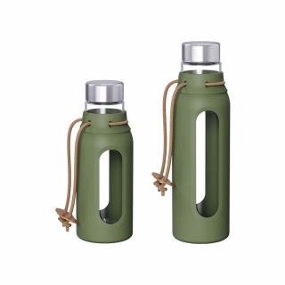 Borosilicate Glass Water Drinking Bottles With Strap And Stainless Steel Lid