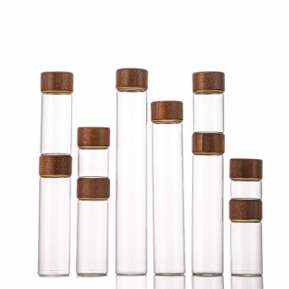 Borosilicate Tube Bottles with Wood Grain Lids