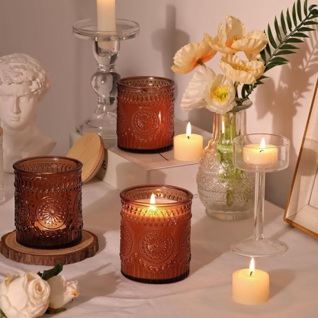 Embossed Borosilicate Glass Candle Jars