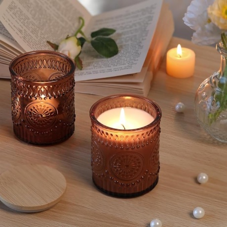 Embossed Borosilicate Glass Candle Jars