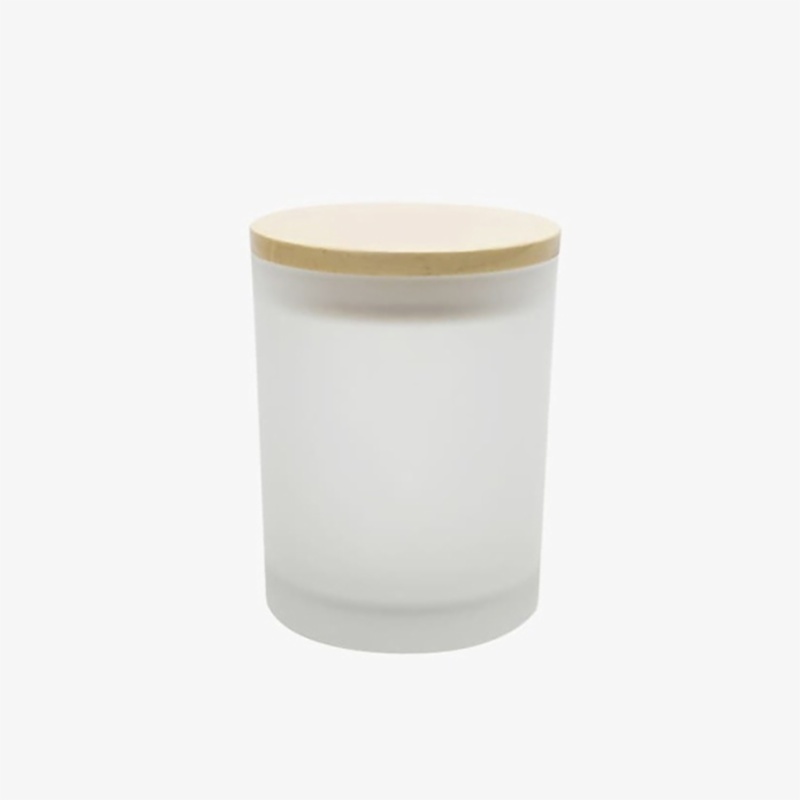Wholesale Custom Modern Frosted Glass Candle Jar with Wooden Lid