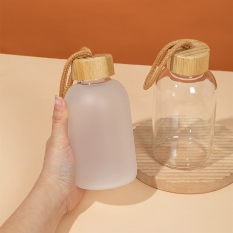 Frosted Water Bottle with Bamboo Lid