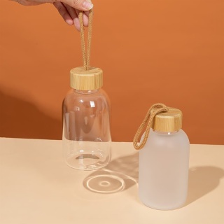 Frosted Water Bottle with Bamboo Lid