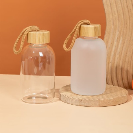 Frosted Water Bottle with Bamboo Lid