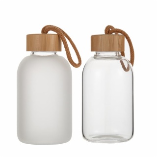 Frosted Water Bottle with Bamboo Lid