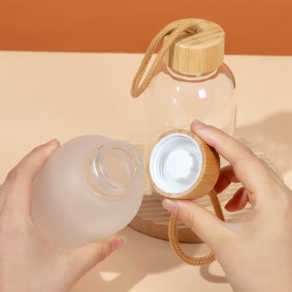 Frosted Water Bottle with Bamboo Lid