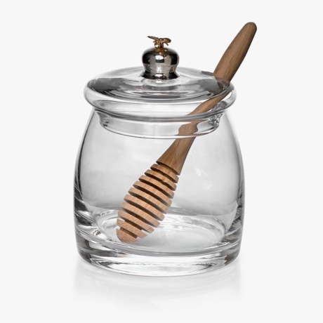 Glass Honey Pot With Wooden Dipper