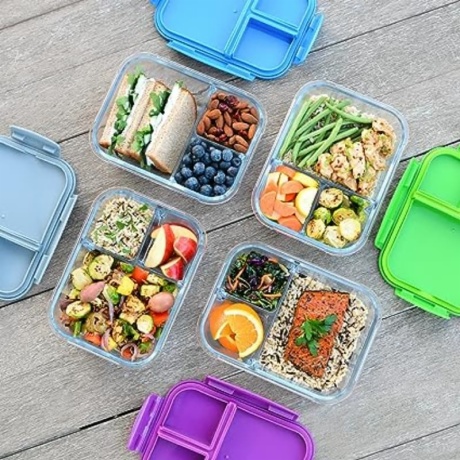 Glass Meal Prep Containers 3 Compartment