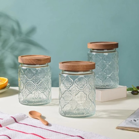 Glass Storage Containers with Wooden Lids