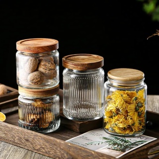 Glass Storage Jars with Wooden Lids