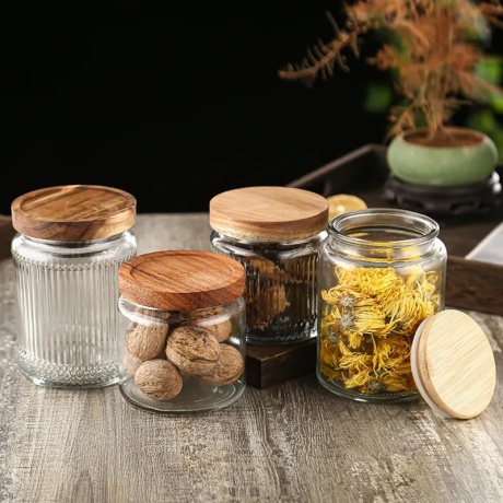 Glass Storage Jars with Wooden Lids