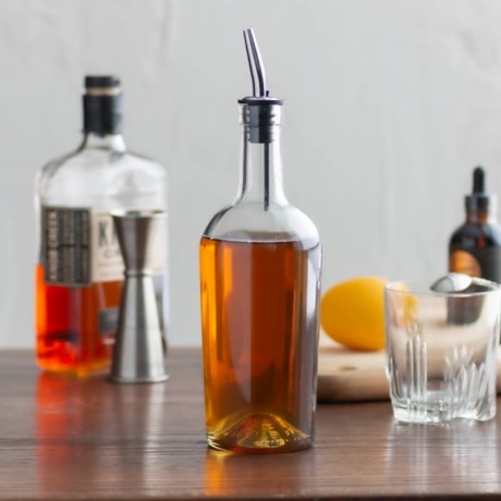 Glass Syrup Bottle with vented stainless steel Pourer