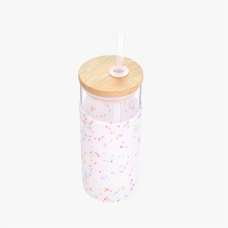 Glass Water Bottle with Silicone Sleeve and Straw