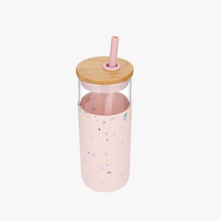 Glass Water Bottle with Silicone Sleeve and Straw