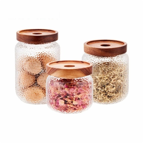 hammered glass canister with wood lid