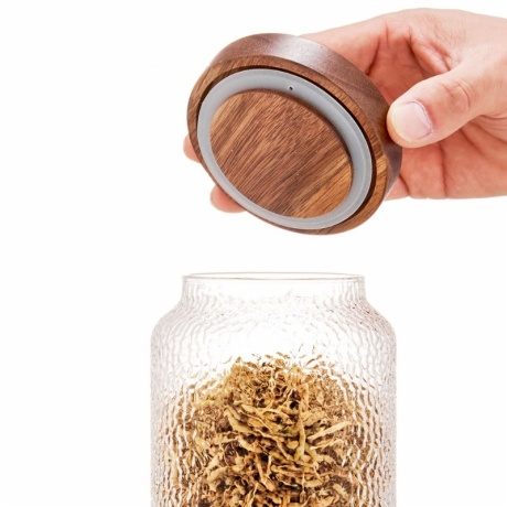 hammered glass canister with wood lid