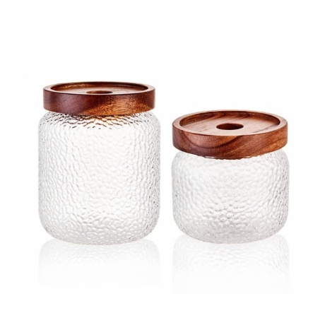 hammered glass canister with wood lid