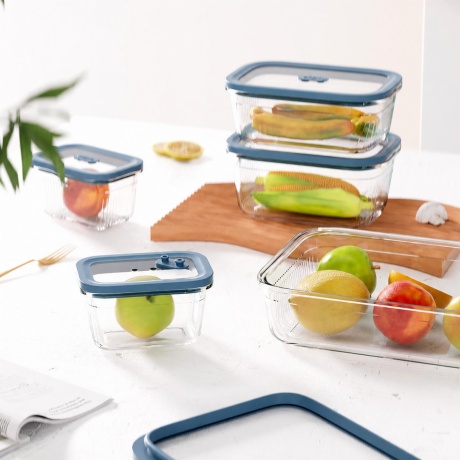 Multi-size ribbed glass food container set in a kitchen scene