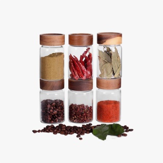 Round Spice Jars with Wooden Top
