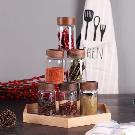 Round Spice Jars with Wooden Top