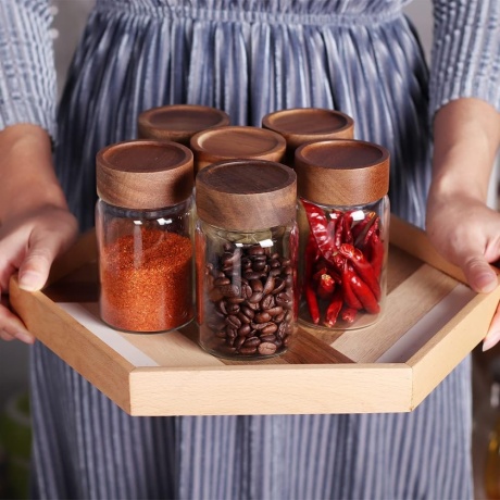 Round Spice Jars with Wooden Top