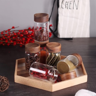 Round Spice Jars with Wooden Top