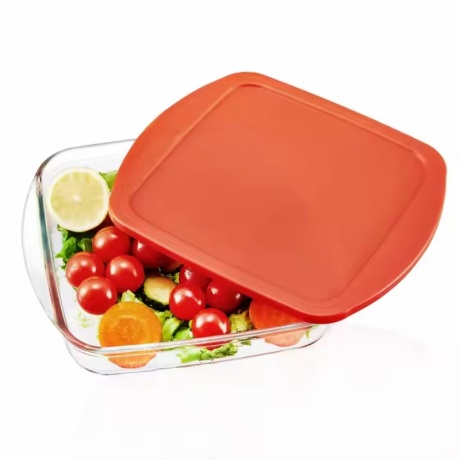 Square Borosilicate Glass Cake Pan with Lid 1000ml 1600ml