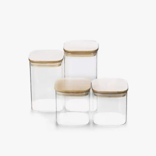 Square Glass Storage Jars with Bamboo Lids