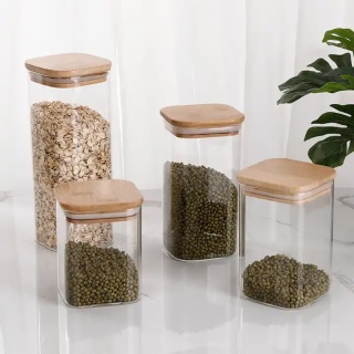 Square Glass Storage Jars with Bamboo Lids