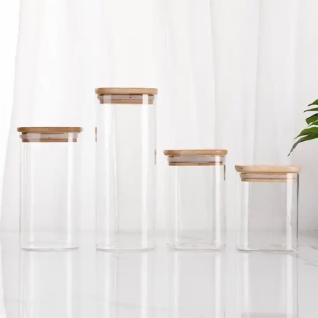 Square Glass Storage Jars with Bamboo Lids