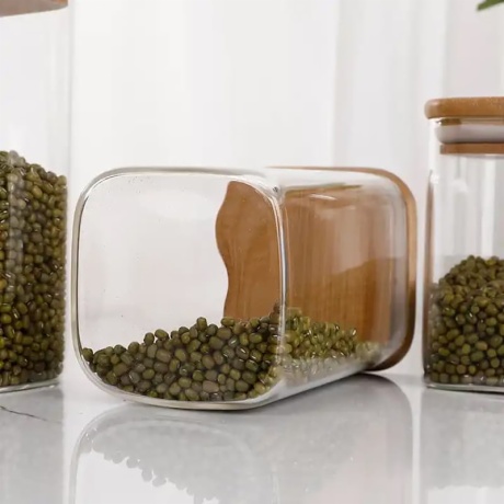 Square Glass Storage Jars with Bamboo Lids