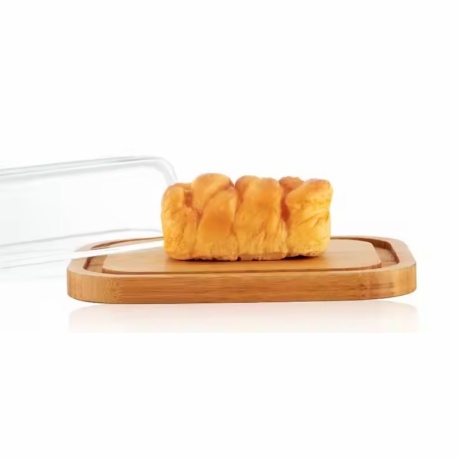 stackable borosilicate glass butter dish with bamboo lid