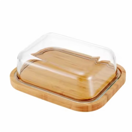 stackable borosilicate glass butter dish with bamboo lid